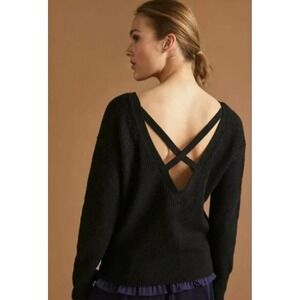 New Maeve Anthropologie 100% Cashmere Cross Back‎ Sweater Black Small
